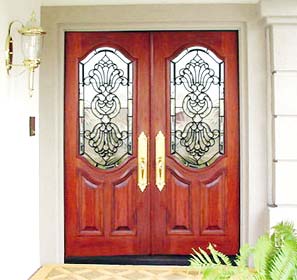 2 doors with leaded glass bevel windows