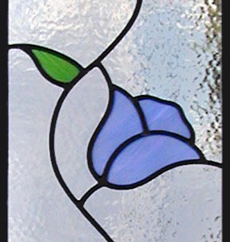 Closeup of 3 blue tulips Leaded Stained Glass window custom glass design