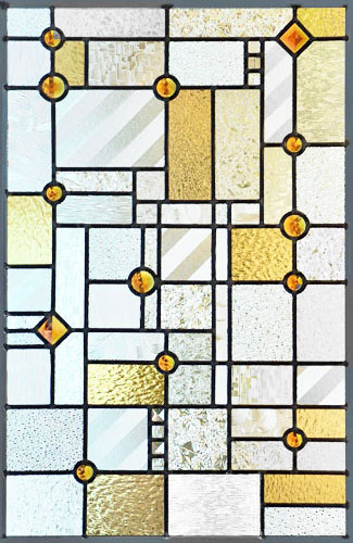 leaded glass beveled abstract window of clear textured glass