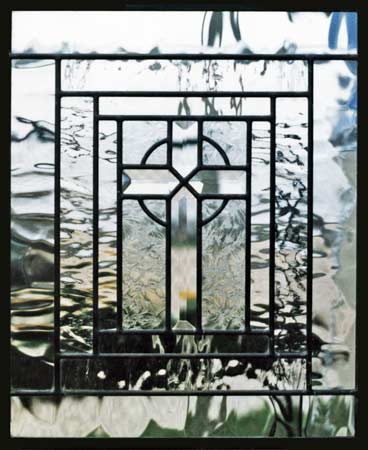 Custom leaded glass beveled cross small window