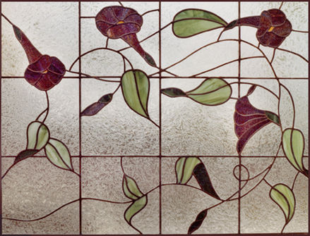 Custom morning glories stained and leaded glass window