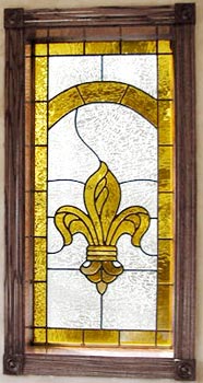 Fleur de Lis stained and leaded glass window