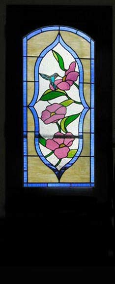 Hummingbird and flowers stained glass door window