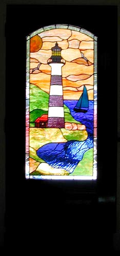 stained and leaded glass lighthouse door