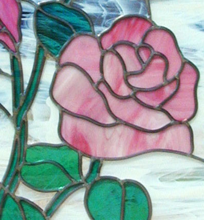 Custom stained and leaded glass pink roses window