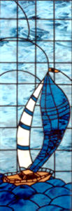 Custom stained and leaded glass sailboat door window