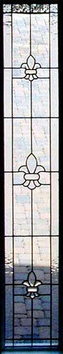 Fleur de Lis stained and leaded glass sidelight window