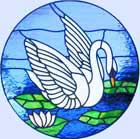  white Swan circular stained and leaded glass window