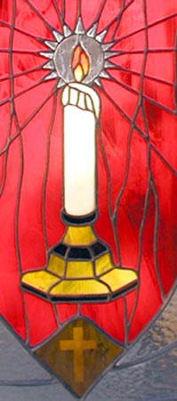 Closeup of Light of the World custom religious stained glass and leaded glass window