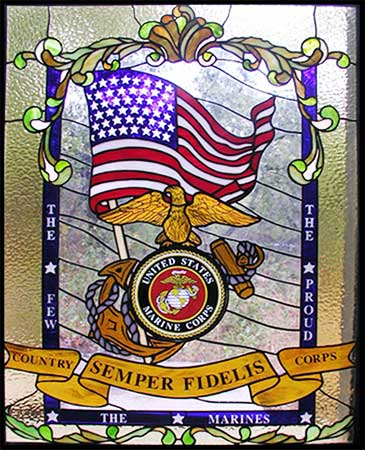Marines Tribute custom stained glass window