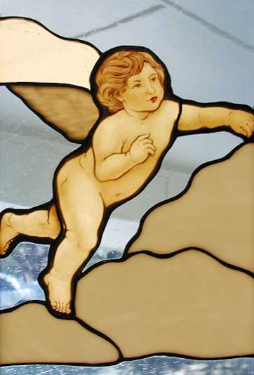 Cherub 1 stained and leaded glass window
