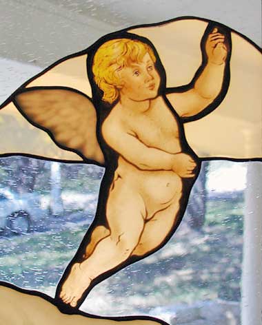 Cherub 3 stained and leaded glass window