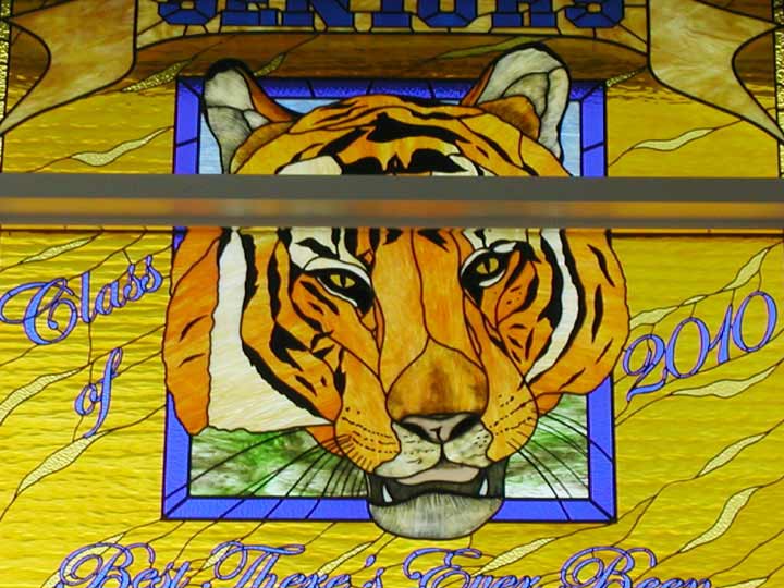 Tiger stained and leaded glass commemorative 2010 school window