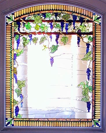 Custom stained and leaded glass grapes window