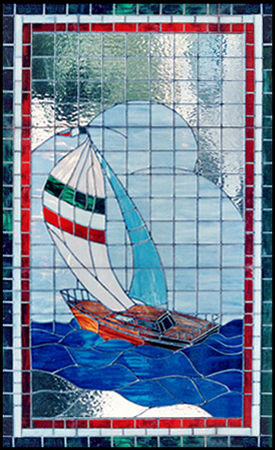 large custom stained and leaded glass sailboat window