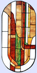 Custom stained and leaded glass oval abstract window