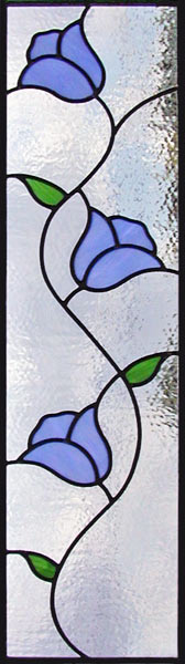 3 blue tulips Leaded Stained Glass window custom glass design