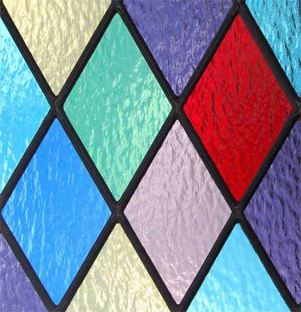 stained and leaded glass Colored Diamonds Window Closeup