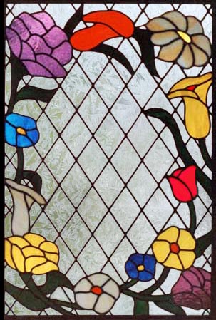 stained and leaded diamond flowers window
