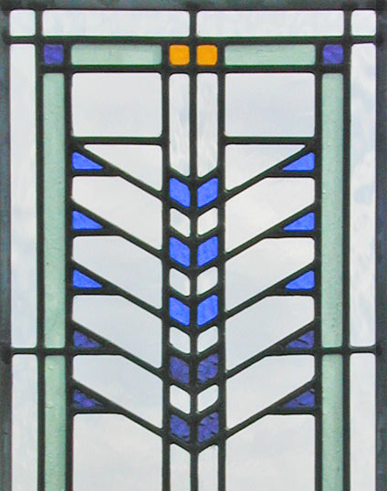 Custom FLW38 stained and leaded glass window inspired by Frank Lloyd Wright