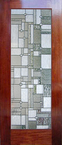 Custom abstract stained and leaded glass door inspired by Frank Lloyd Wright