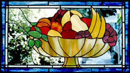 Custom stained and leaded glass fruit bowl window
