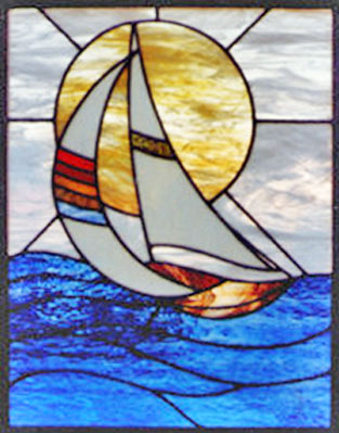 stained and leaded glass sailboat window