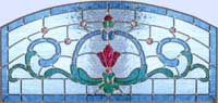 Custom stained and leaded glass Victorian style arch transom window