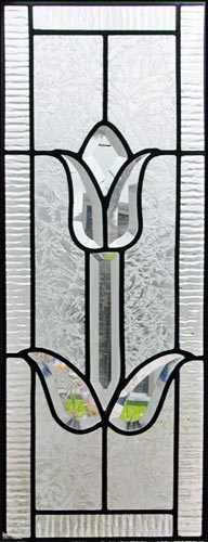 Custom leaded glass beveled tulip cabinet door window