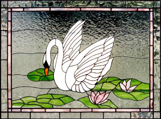 Custom stained and leaded glass swan window