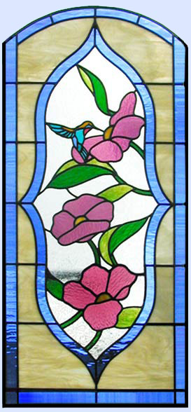 hummingbird, flowers stained glass window