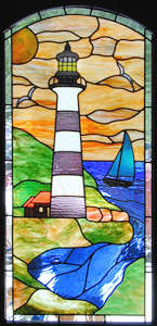 lighthouse stained and leaded glass window