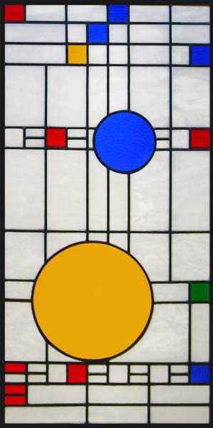 skylight with abstract stained and leaded glass windows
