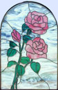 Custom pink roses stained and leaded glass windows