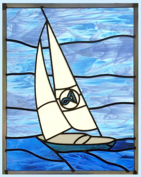 sailboat stained and leaded glass window