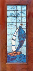 stained and leaded glass sailboat door window