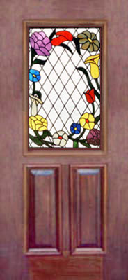stained and leaded glass flower door
