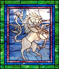 stained glass unicorn window