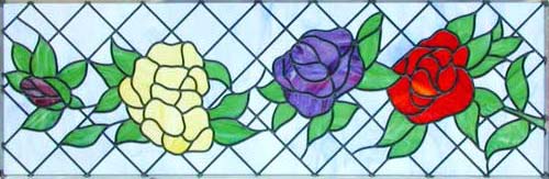 4 roses custom stained and leaded glass transom window