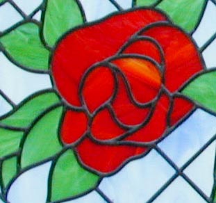 4 roses custom stained and leaded glass sidelight window