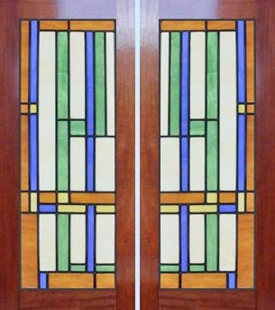 stained and leaded glass abstract cabinet door windows.