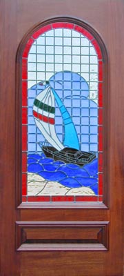 Sailboat stained and leaded glass window