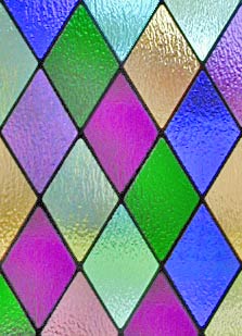 Colored diamonds stained and leaded glass window