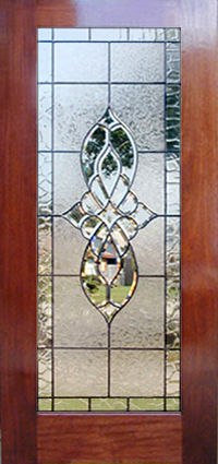 mahogany leaded glass door with glass bevel window