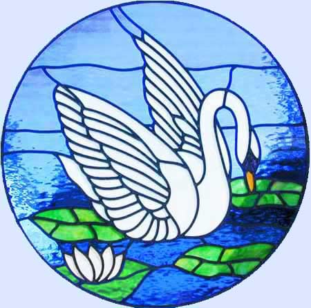 stained glass swan leaded glass circle window