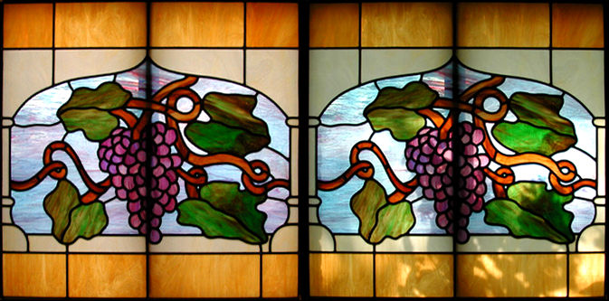 stained and leaded glass grapes window
