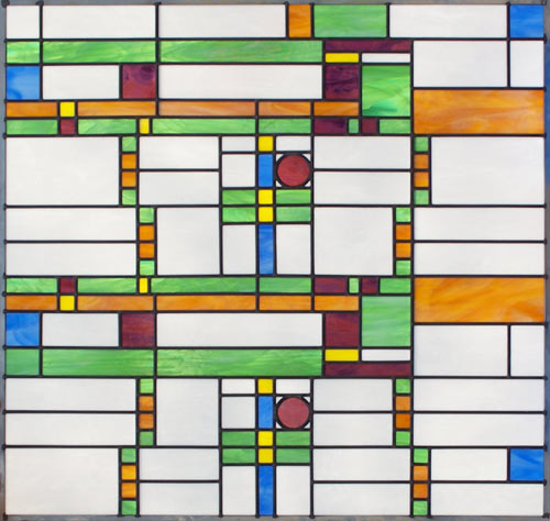 Custom stained and leaded glass window Frank Lloyd Wright inspired