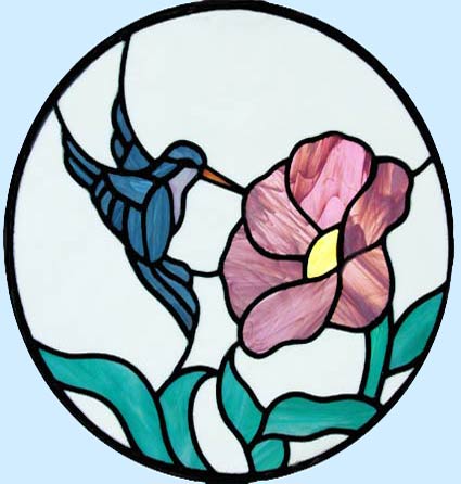 Hummingbird with Flower circular stained glass window
