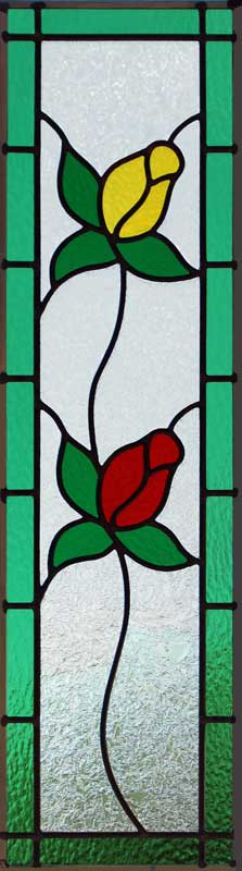 Custom stained and leaded glass rosebuds cabinet doors