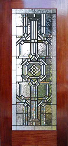 door with custom leaded glass vertical abstract pencil bevels window